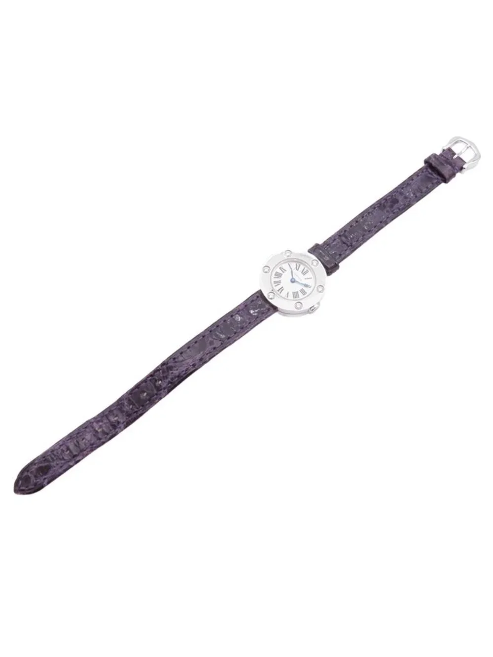 Cartier Love Watch Silver 18k White Gold Leather Diamond Quartz